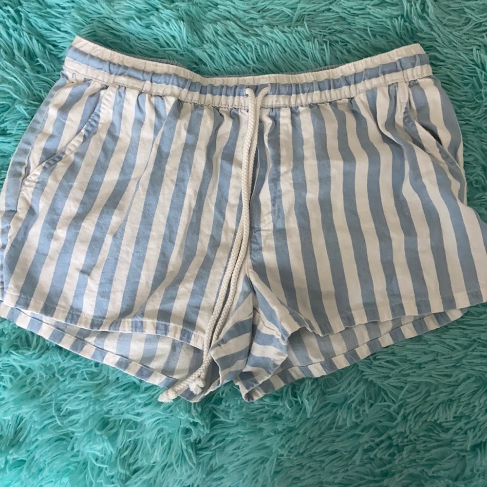 Blue and White Striped Aerie Camper Shorts: Medium